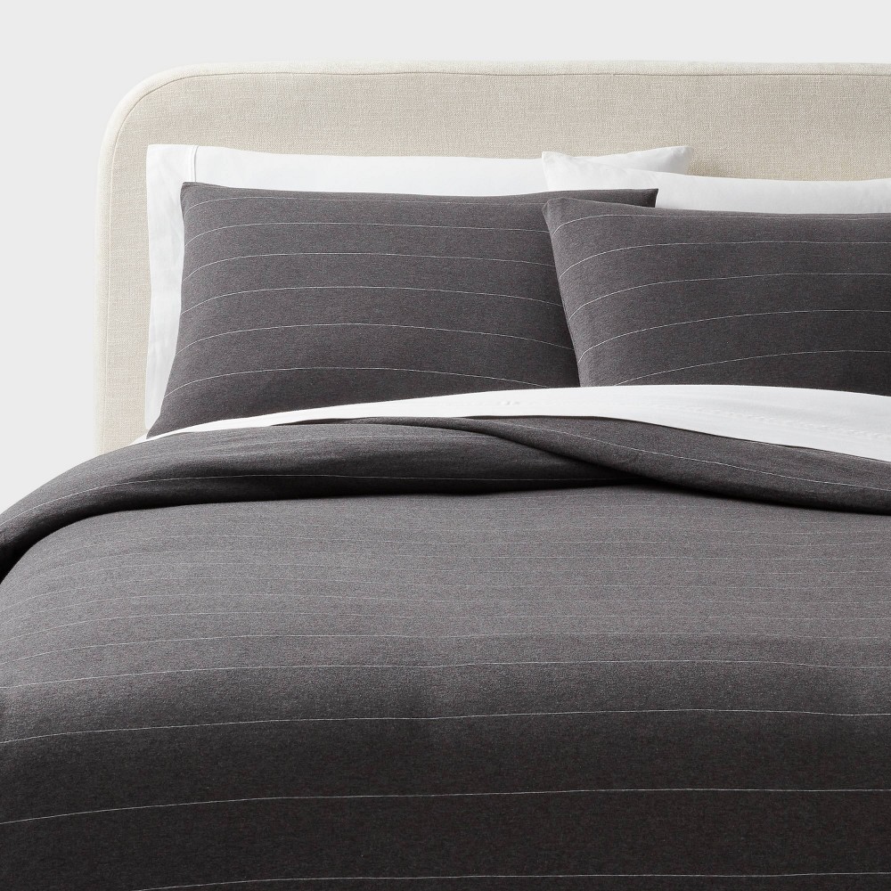 King Jersey Duvet and Sham Set Dark Gray Striped - Threshold™: Cotton Knit, Zipper Closure, OEKO-TEX Certified