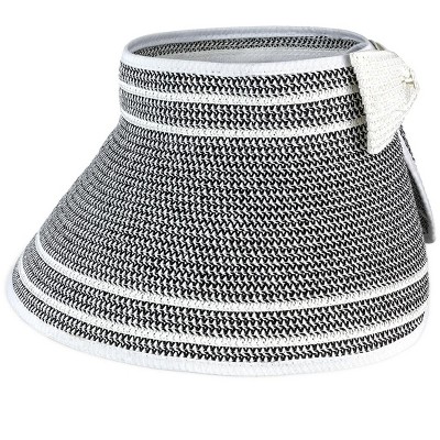 Magid Straw Two Tone Striped Color Block Roll Up Visor