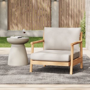 Patio Acacia Wood Club Chair with Water-resistant Cushion, Teak + Beige (1 PC ) - 1 of 4