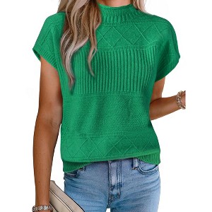 INSPIRE CHIC Women's Sleeveless Mock Neck Knitted Pullover Sweater Tops - 1 of 4