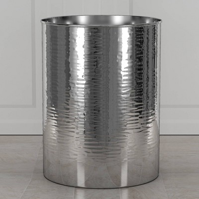 Stainless Steel Hammered Gray Bathroom Wastebasket