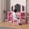 Vanity Table for Kids with Tri-Fold Mirror & Touch Light - Wooden Makeup Playset with Chair and Open Storage Shelves - 2 of 4