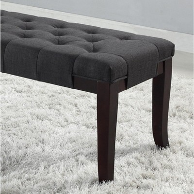 Espresso-Legged Charcoal Tufted Bench with Hardwood Frame