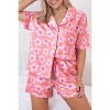 Pink Flower Print Short Sleeve Shirt Pajamas Set - 2 of 2