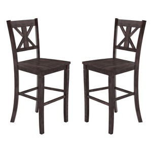 Merrick Lane Set of Two Solid Wood Modern Farmhouse Dining Stool - 1 of 4