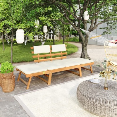 vidaXL Patio Bench with Cushions 2-in-1 74.8 Solid Acacia Wood