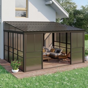 EROMMY 12 Ft. x 14 Ft. Wall Mounted Gazebo, All-Season Patio Gazebo Sunroom with Side Door, Outdoor Permanent Sunroom - 1 of 4