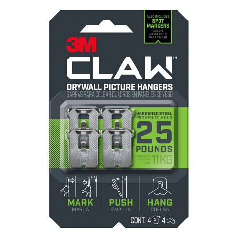3M 25lb CLAW Drywall Picture Hanger with Temporary Spot Marker + 4 hangers and 4 markers - image 1 of 4