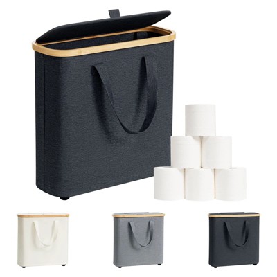 LunaLulinlk 30L Toilet Paper Storage Basket, Toilet Paper Storage Box Made of Bamboo, Foldable Bathroom Organiser for 12-16 Toilet Rolls