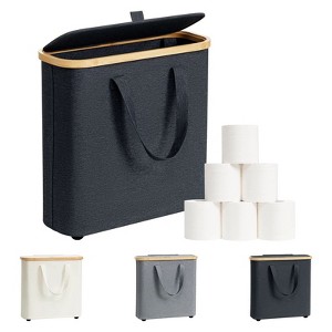 LunaLulinlk 30L Toilet Paper Storage Basket, Toilet Paper Storage Box Made of Bamboo, Foldable Bathroom Organiser for 12-16 Toilet Rolls - 1 of 4