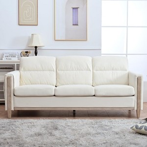 GustoWave 79.5" Velvet Sofa Couch, Comfortable Solid Wood Frame 3-Seater Sofa, Soft Cushions, Sofa Couch for Living Room (Beige) - 1 of 4