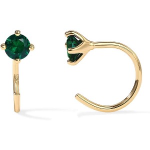 14K Gold 925 Sterling Silver Huggie | Tiny Boho Colored Cartilage Earring | Blue, Green, Amethyst, Garnet, Black CZ, Turquoise, Opal, Pearl - 1 of 4