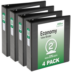 Office Essentials Economy View 3 Ring Binders, 2" Round Rings, 2.8" Spine, 375-Sheet Capacity, Black Binders (4-Pack of 03147) - 1 of 4