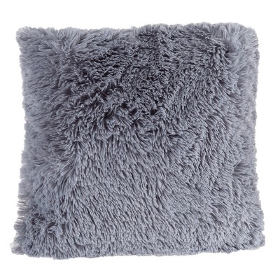 Hastings Home 24" Faux Fur Shag Pillow - Gray