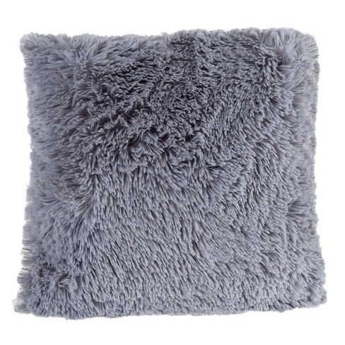 Oversized Floor or Throw Pillow Square Luxury Plush- Shag Faux Fur Glam  Decor Cushion for Bedroom Living Room or Dorm by Hastings Home (Grey)