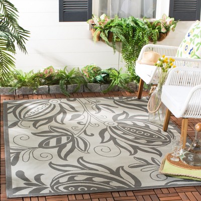 Light Grey and Anthracite Square Synthetic Indoor/Outdoor Area Rug