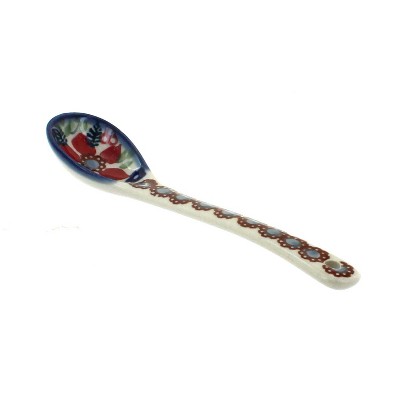 Blue Rose Polish Pottery Red Daisy Sugar Spoon