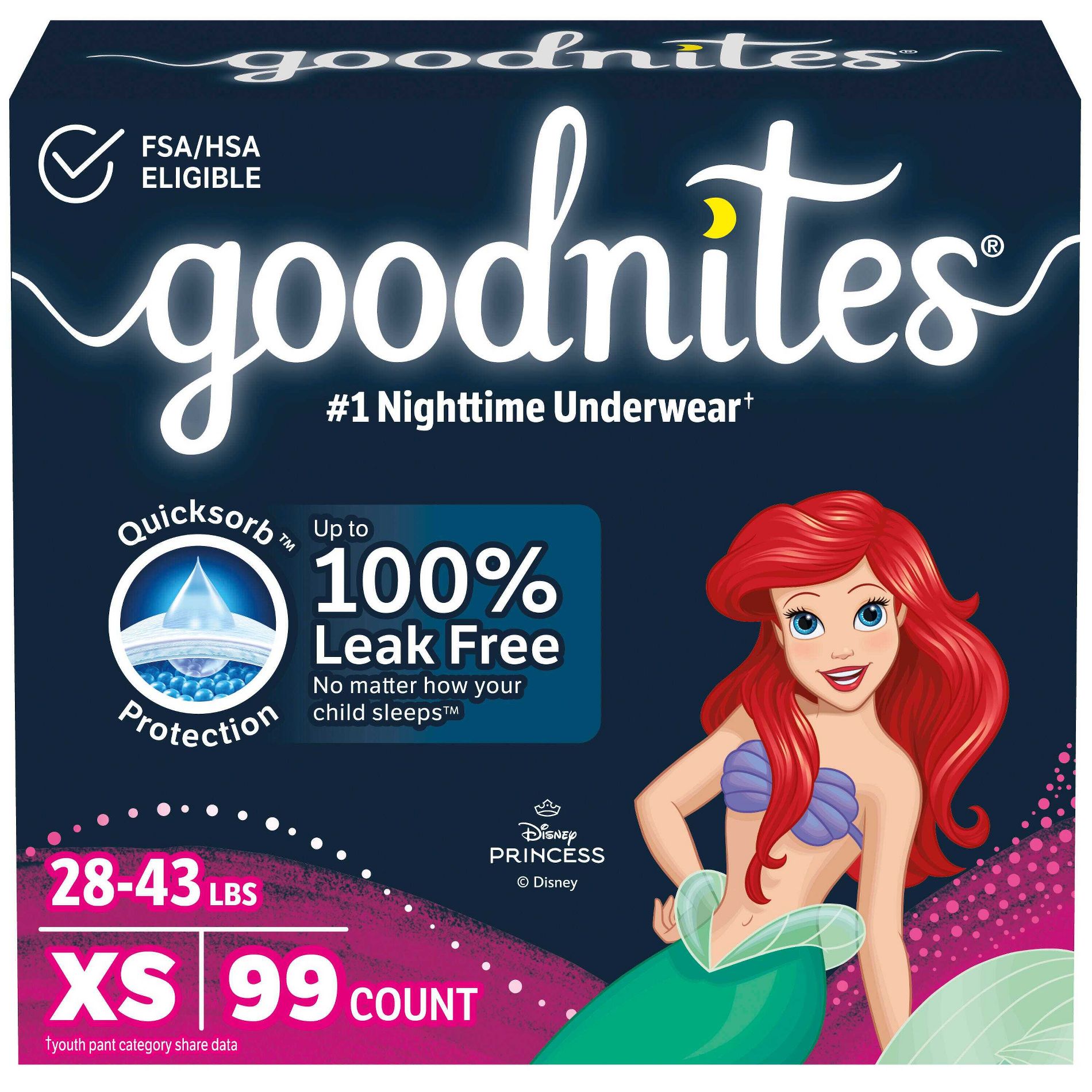 Goodnites Girls' Disposable Nighttime Underwear -Size XS - 99ct