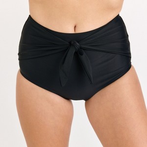 Calypsa Women's Plus Size Full Coverage High Waisted Bikini Bottom With Front Tie - 1 of 3