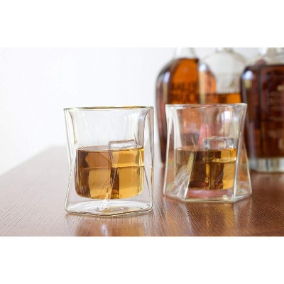 LEMONSODA Double Wall Hexagon Lead-Free Crystal Whiskey Glasses Set of 4