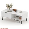 Home Office Coffee Table, Wooden Coffee Table with Storage Cabinet, Two-Tier Design, Sliding Door, Solid Wood Legs, Large Living Room Center Table - 3 of 4