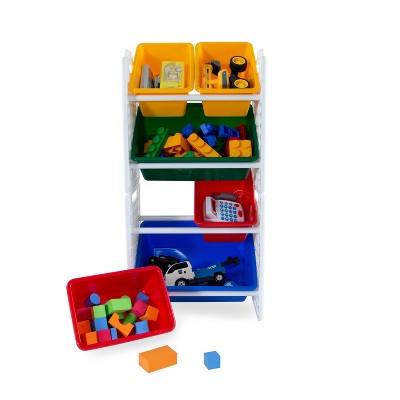 White Multi-Bin Toy Organizer with Removable Storage Bins