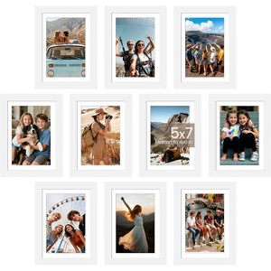 upsimples 5x7 Picture Frame Set of 10, Display Pictures 4x6 with Mat or 5x7 Without, Multi Photo Frames Collage for Wall or Tabletop Display, White - 1 of 4