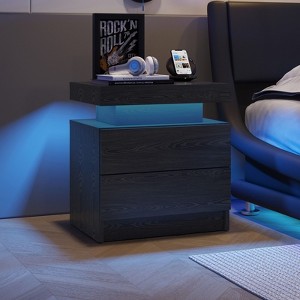 PAGED Nightstand with 2 Storage Drawers, Modern Side Table with LED Lights, Bedside Cabinet for Bedroom, Living Room - 1 of 4