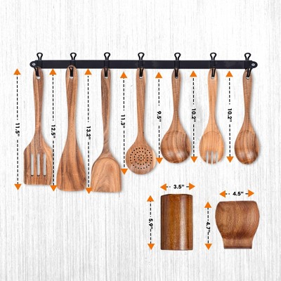 Deluxe 9-Piece Natural Wood Cooking Utensils Set with Holder