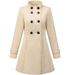 INSPIRE CHIC Women's Stand Collar Double Breasted Slant Pockets Trendy Outwear Winter Coat - 1 of 4
