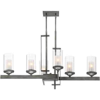 Possini Euro Design Silver Gray Linear Pendant Chandelier 40" Wide Industrial Clear Glass Halogen 6-Light Fixture Kitchen Island