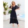 WhizMax Women's Lace Short Sleeve Maxi Dress V Neck High Elastic Waist Casual Flowy Beach Dress - 3 of 4