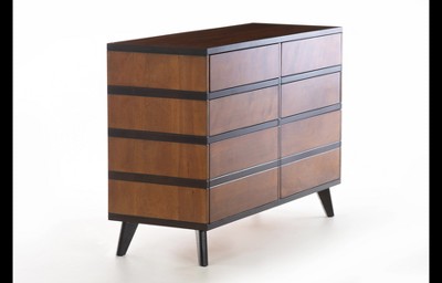 Walnut Double Brown Mid-century 6-Drawer Dresser