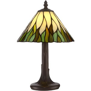 Robert Louis Tiffany Foglia Cottage Accent Table Lamp 14 1/2" High Brown Tree Stained Glass Shade for Bedroom Bedside Nightstand Office Kids House - 1 of 4