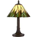Robert Louis Tiffany Foglia Cottage Accent Table Lamp 14 1/2" High Brown Tree Stained Glass Shade for Bedroom Bedside Nightstand Office Kids House
