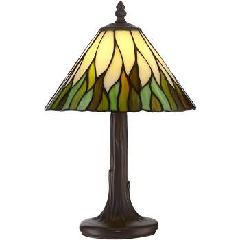 Robert Louis Tiffany Foglia Cottage Accent Table Lamp 14 1/2" High Brown Tree Stained Glass Shade for Bedroom Bedside Nightstand Office Kids House