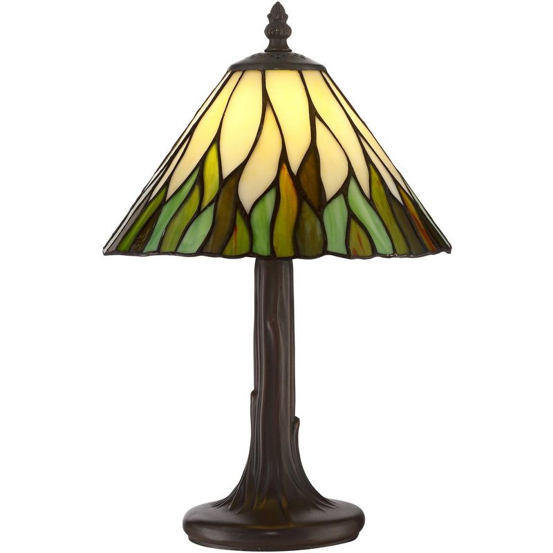 Robert Louis Tiffany Foglia Cottage Accent Table Lamp 14 1/2" High Brown Tree Stained Glass Shade for Bedroom Bedside Nightstand Office Kids House, 1 of 7