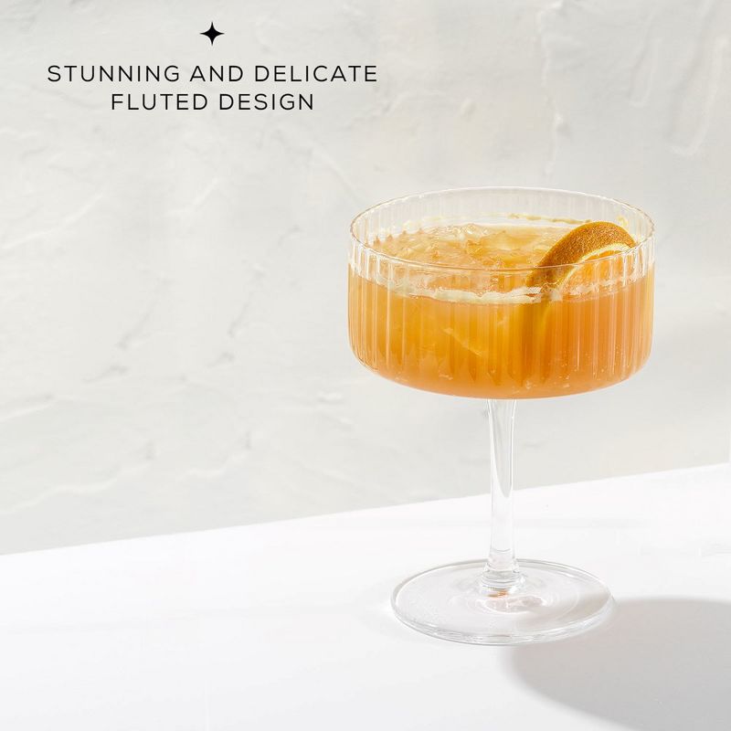 JoyJolt Elle Fluted Cylinder Martini Coupe Glass - 10 oz Ribbed Cocktail Glasses - Set of 2, 4 of 7