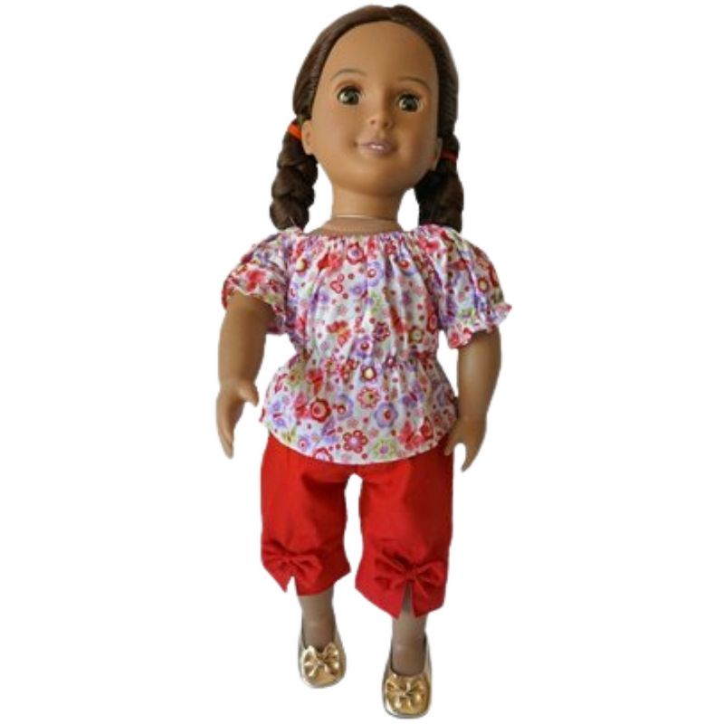 Doll Clothes Superstore Red Flowers And Butterflies With Red Capri Pants Fit 8 Inch Girl Dolls, 5 of 6