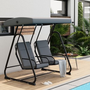 2-Person Outdoor Swing Chair with Adjustable Canopy – Heavy Duty Patio Glider, Removable Cushions, Dark Grey - 1 of 4