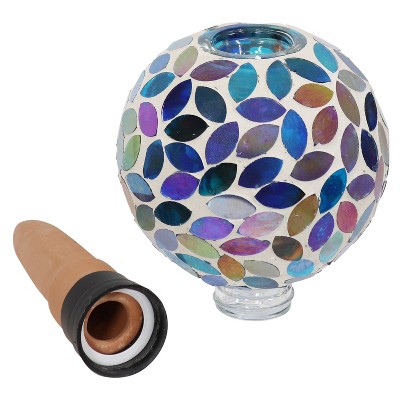 Colorful Mosaic Glass and Terracotta Self-Watering Globe for Plants