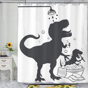 Paaaawaters 1pc Dinosaur Bath Silhouette Printed Shower Curtain, Waterproof Bathroom Shower Curtain With Hooks - 1 of 4