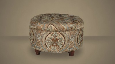 Large Gray Faux Leather Tufted Round Storage Ottoman