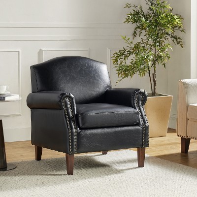 Gianluigi Transitional Vegan Leather Armchair with Nailhead Trim and Solid Wood Legs for Bedroom and Living Room  | ARTFUL LIVING DESIGN