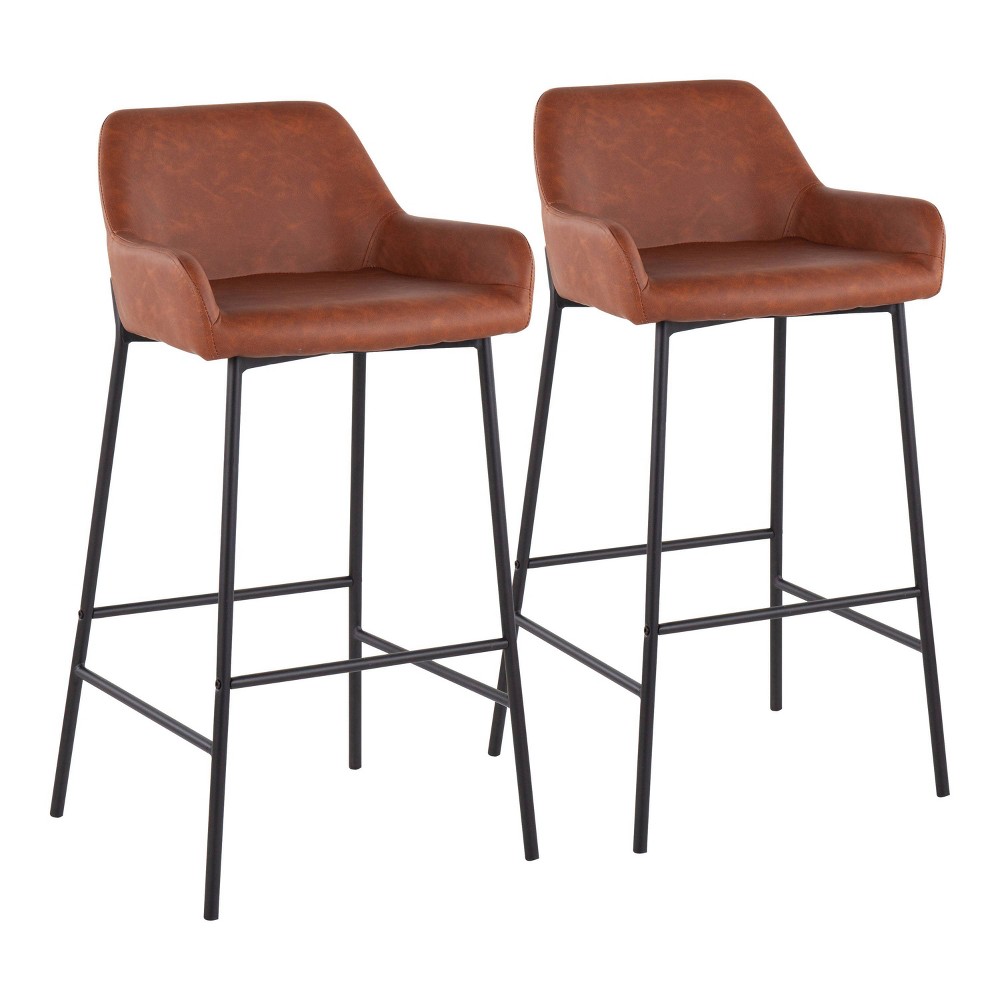 Photos - Chair Set of 2 Daniella Metal Faux Leather Barstools Black/Camel - LumiSource: U