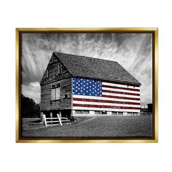 Stupell Industries Black and White Farmhouse Barn American Flag