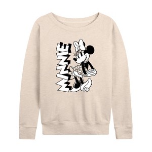 Women's - Disney - Minnie Black And White Lightweight French Terry Wide Neck Long Sleeve Shirt - 1 of 4