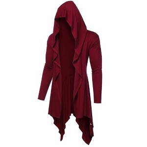 COOFANDY Long Hooded Cardigan Ruffle Shawl Collar Open Front Lightweight Drape Cape Overcoat with Pockets - 1 of 4