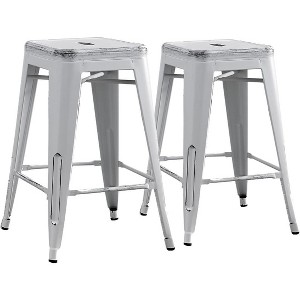 Sapphtopaz Modern Industrial Bar Stools Set of 2 with Metal Farme Backless Bar Chair with Footrest Rustic Counter Stools for Kitchen Island - 1 of 4