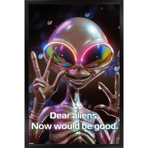 Trends International Ray Heere - Happy Peace Alien Framed Wall Poster Prints - 1 of 4